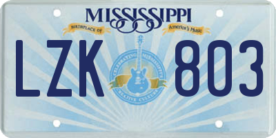 MS license plate LZK803