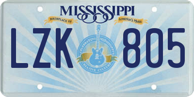 MS license plate LZK805