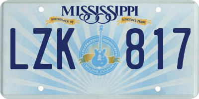 MS license plate LZK817