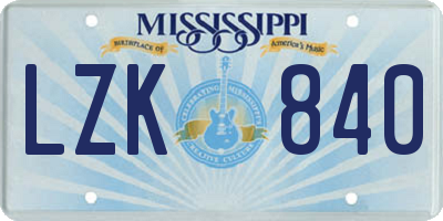 MS license plate LZK840
