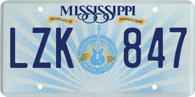 MS license plate LZK847
