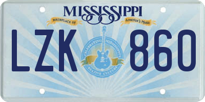 MS license plate LZK860