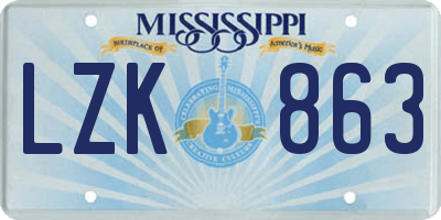 MS license plate LZK863
