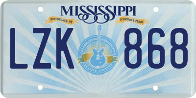 MS license plate LZK868