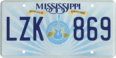 MS license plate LZK869
