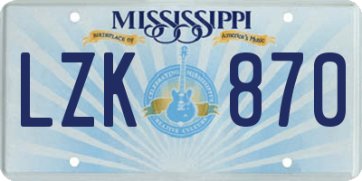 MS license plate LZK870