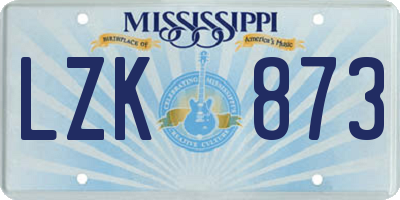 MS license plate LZK873