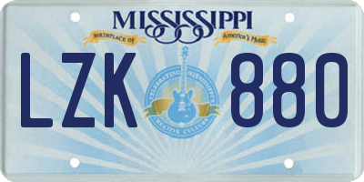 MS license plate LZK880