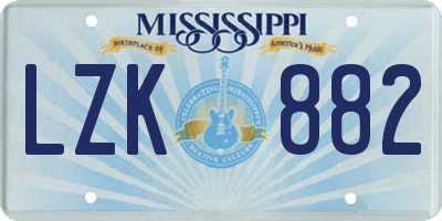 MS license plate LZK882