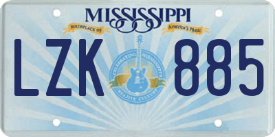 MS license plate LZK885