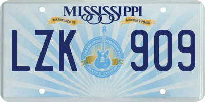 MS license plate LZK909