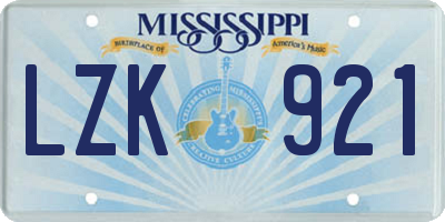 MS license plate LZK921