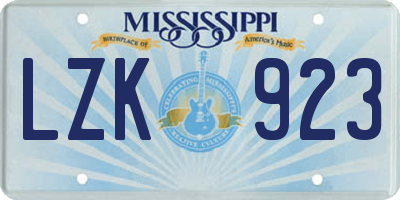 MS license plate LZK923