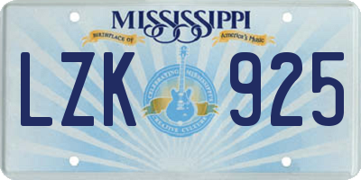 MS license plate LZK925