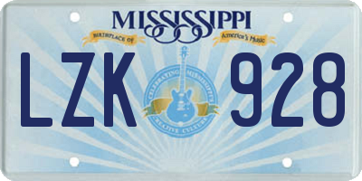 MS license plate LZK928