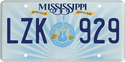 MS license plate LZK929