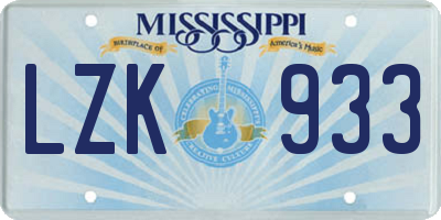 MS license plate LZK933