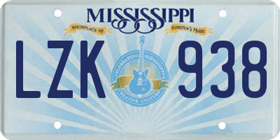 MS license plate LZK938