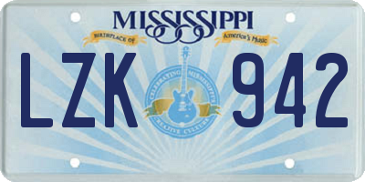 MS license plate LZK942