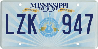 MS license plate LZK947