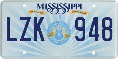 MS license plate LZK948
