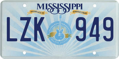 MS license plate LZK949