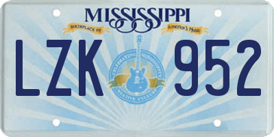 MS license plate LZK952