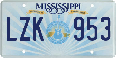 MS license plate LZK953