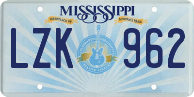 MS license plate LZK962
