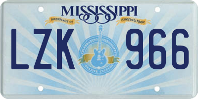 MS license plate LZK966