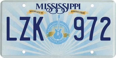 MS license plate LZK972