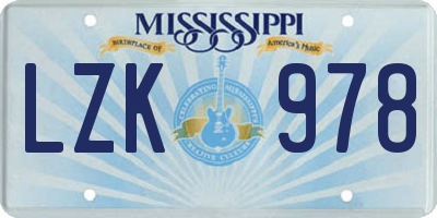 MS license plate LZK978