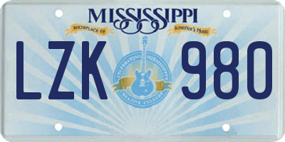 MS license plate LZK980
