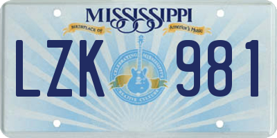 MS license plate LZK981