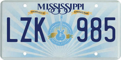 MS license plate LZK985