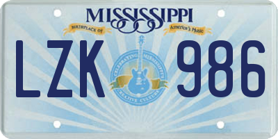 MS license plate LZK986