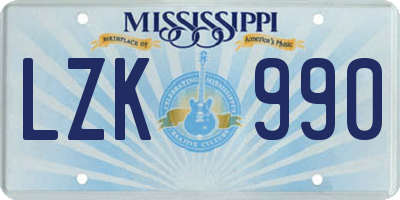 MS license plate LZK990