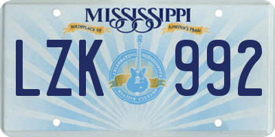 MS license plate LZK992