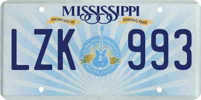 MS license plate LZK993