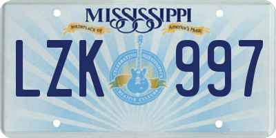 MS license plate LZK997
