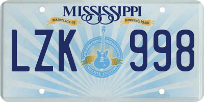 MS license plate LZK998