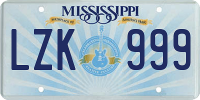 MS license plate LZK999