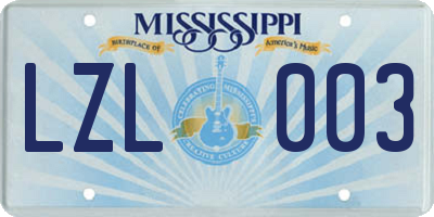 MS license plate LZL003