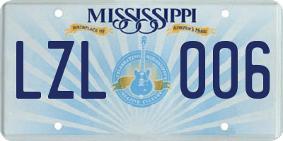 MS license plate LZL006