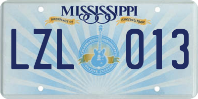 MS license plate LZL013