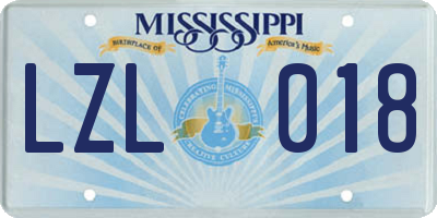 MS license plate LZL018