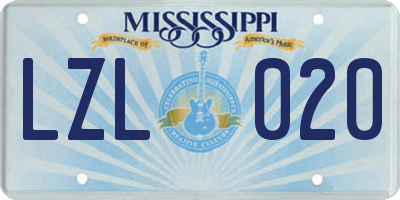 MS license plate LZL020