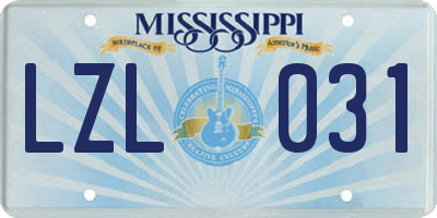 MS license plate LZL031