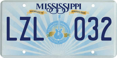 MS license plate LZL032