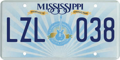 MS license plate LZL038